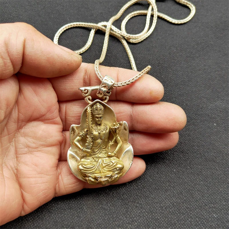 

Hot Selling / Hand-carved Old Tibetan Silver Avalokitesvara Statue Necklace Pendant Fashion Jewelry Men Women Luck Gifts