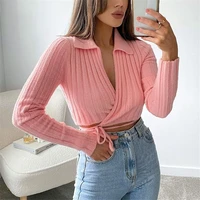 womens sweater solid color v neck cross lace lapel bow knot pullover long sleeve cardigan top womens spring knitted jacket