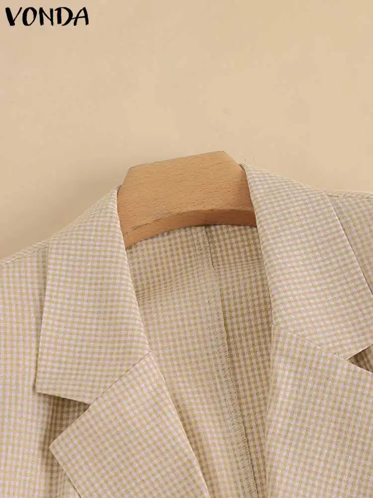 Office Lady Blazer 2023 VONDA Fashion Women Coats Blazer Casual V-neck Short-Sleeve Outwears Oversized Coats Femininas