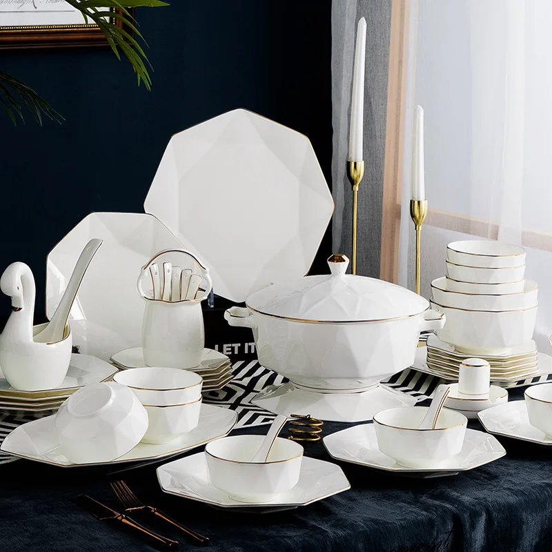 

Minimalist European bone china tableware set Jingdezhen ceramic plate chopsticks set