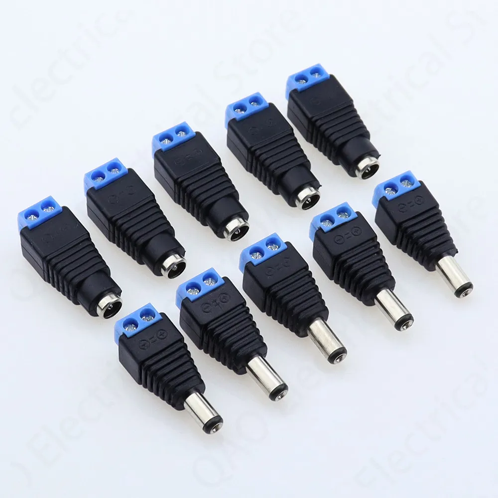 

10pcs /5 sets blue Male + Female 12V 2.1x5.5MM DC Power Jack Plug Audio AUX free welding socket Connector