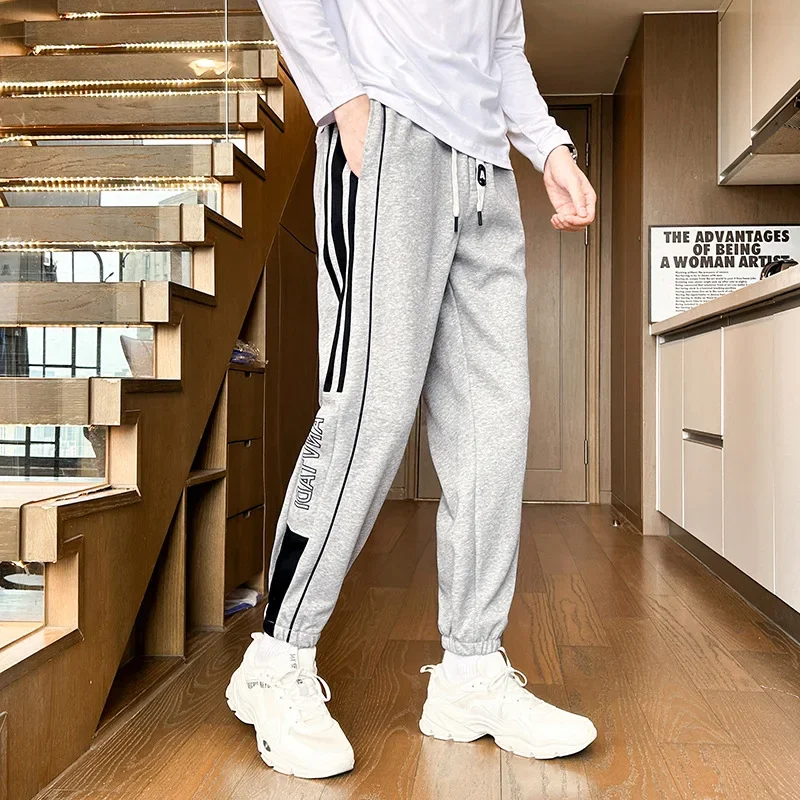 Мужские осенне-зимние повседневные брюки простые цветные блоки свободный крой