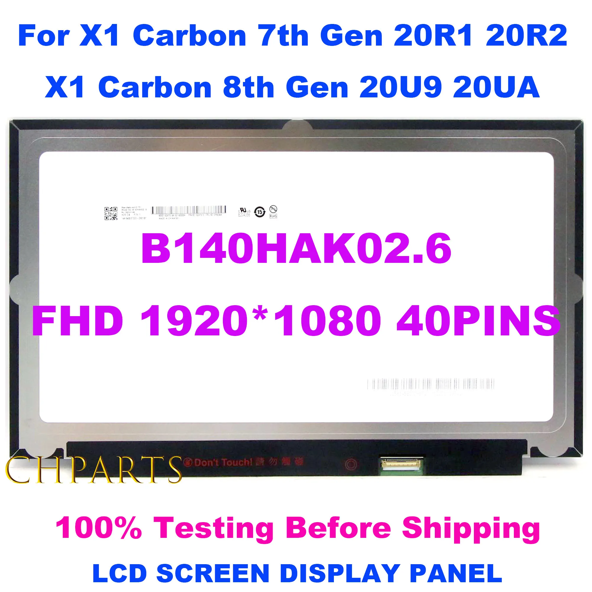 ЖК-экран B140HAK02.6 FHD 14 дюймов, сменная панель для Lenovo X1 Carbon 7-го поколения 20R1 20R2 8-го поколения 20U9 20UA On-Cell Touch