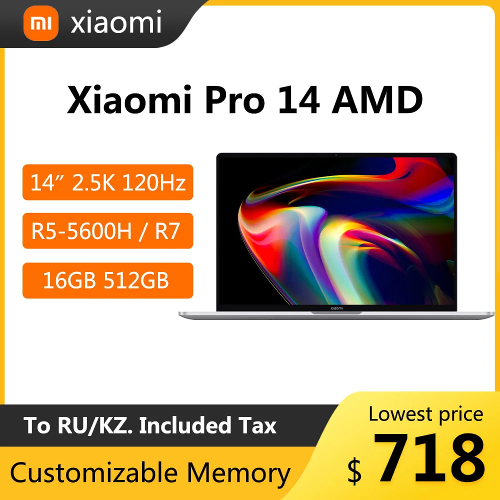 

2022 Xiaomi Pro 14 Laptop 14 Inch 2.5K 120Hz Screen Notebook AMD Ryzen R5-5600H R7-5800H 16GB 512GB AMD Radeon Graphics Computer