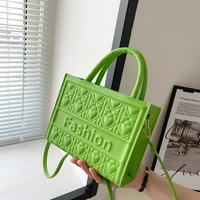 simple portable womens bag new candy color embossed letters small square bag simple one shoulder messenger pu bag