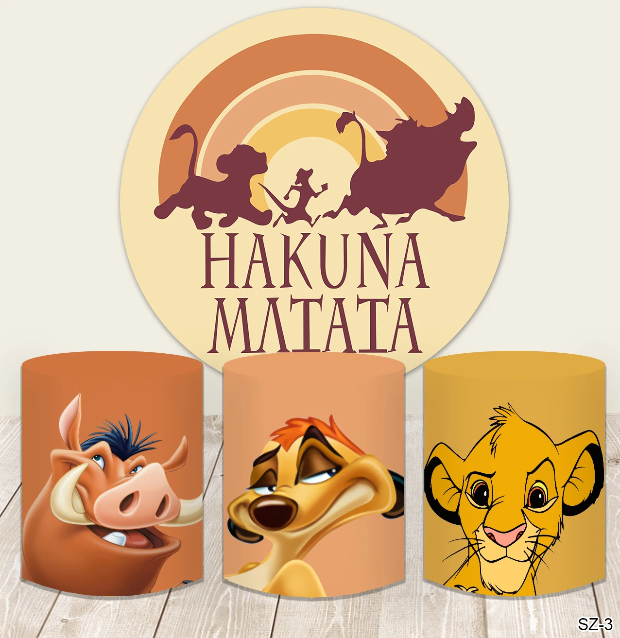 

Disney Lion King Baby Shower Happy Birthday Round Circle Backdrop Table Covers Elastic Plinths Covers Child Photo Background