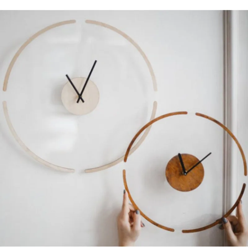 

30cm Nordic Creative Transparent Suspension Clock Modern Simple Wooden Wall Clock Analog Bedroom Living Room Home Decoration