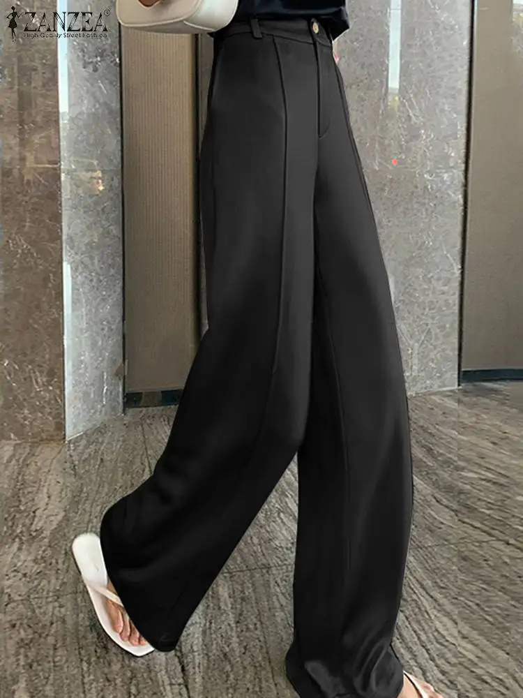 

Women Satin Silk Long Pants ZANZEA 2023 Summer Fashion Wide Leg Trouser Vintage Glossy All-match Bottoms Oversize Straight Pants