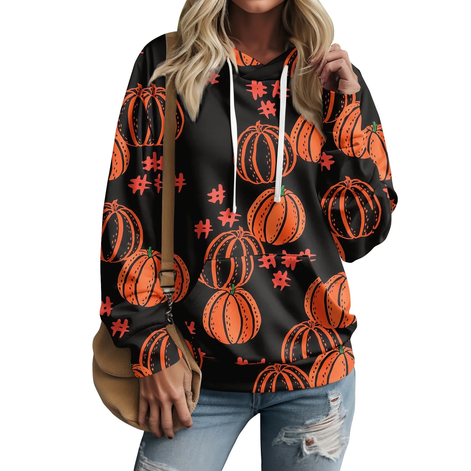 

Halloween Cartoon Sweatshirt For Women Hoodies 2023 Autumn Women Long Sleeve Drawstring Hooded Pullovers Streetwear Female
