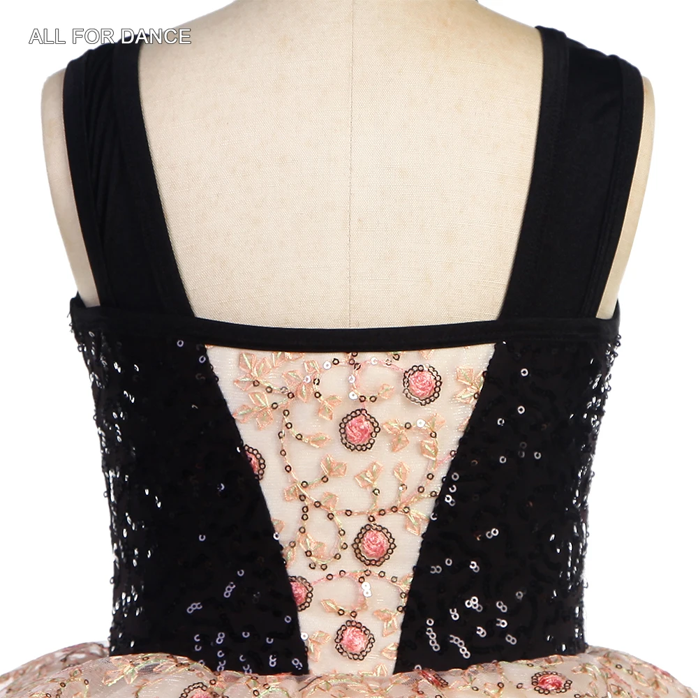 23001 Черный топ с пайетками лиф и пышная юбка-пачка для девочек танцевальная