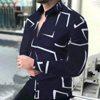 2022 fall mens slim fit geometric print long sleeve shirts fashion brand party holiday casual colorful shirts homme ropa hombre