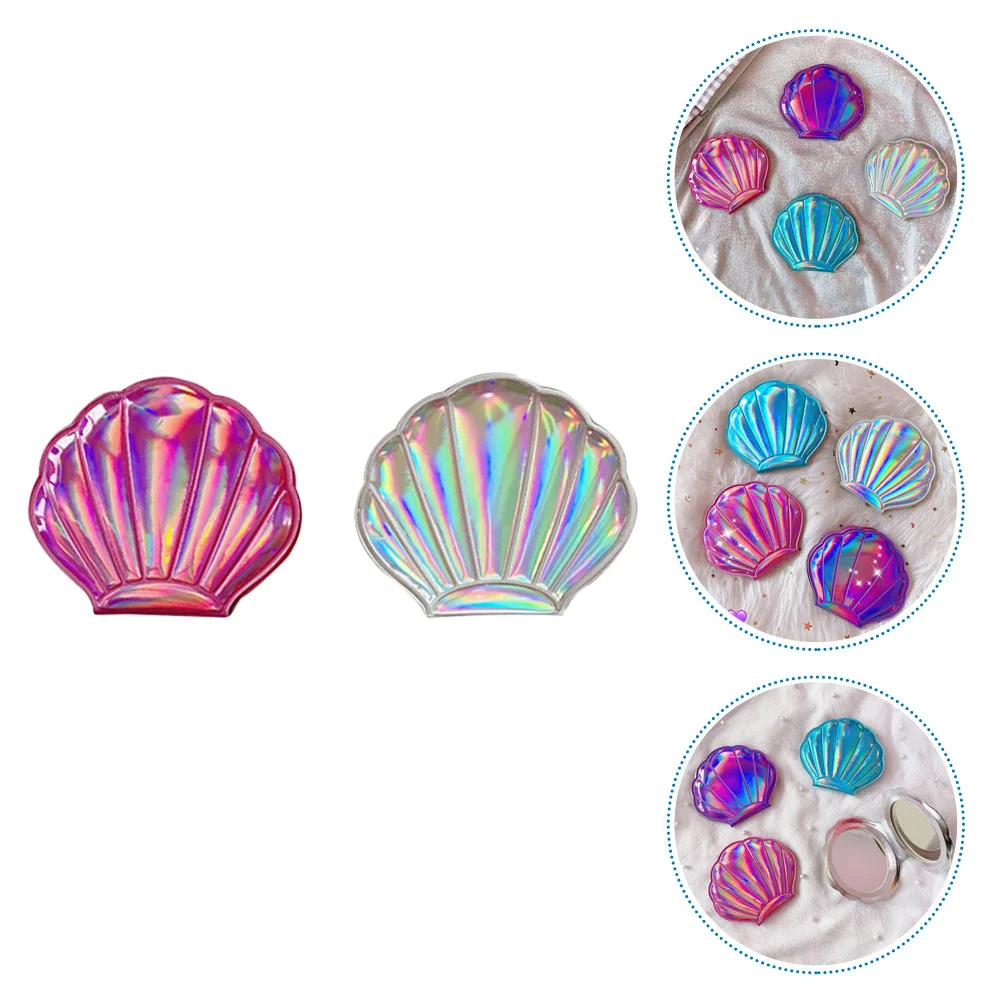 

2pcs Shell Shape Foldable Mirror Mirror Compact Mirror Makeup Mirror Table