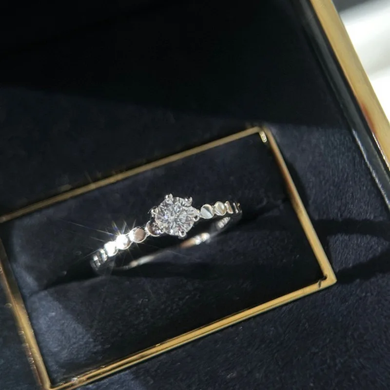 

High Quality 925 Sterling Silver Six Claw Round Zircon Ring For Women Fine Jewelry