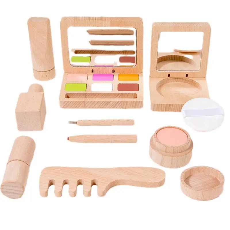 

Wooden Makeup Set Wooden Beauty Salon Makeup Kit Playset Nail Polish Foundation Case Lipsticks Portable Make Up Set For 3-8