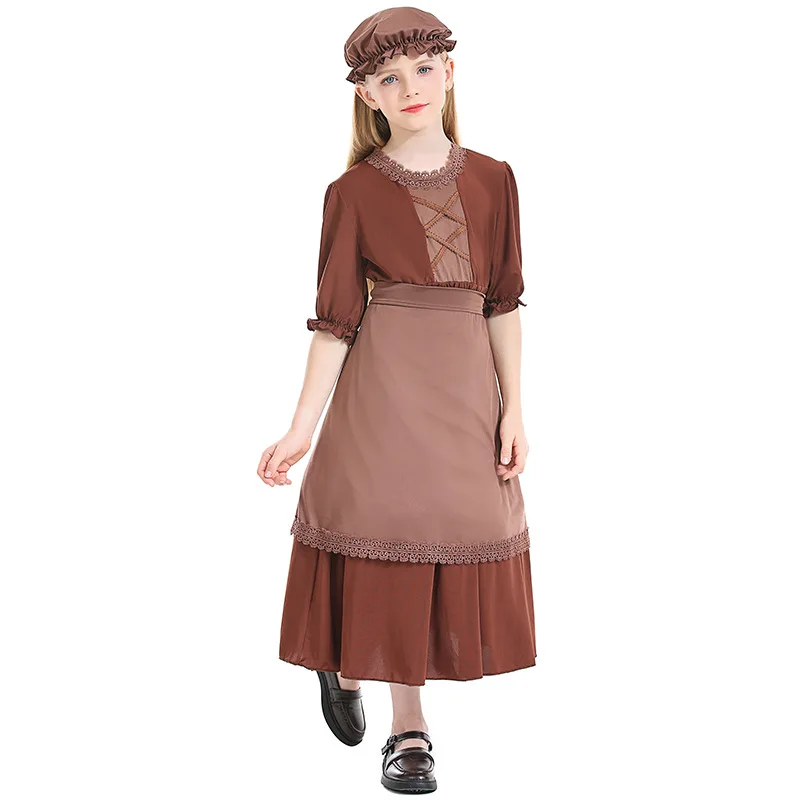 Halloween Cosplay School Stage Play Performance Children Dark Brown Wolf Granny Cos Maid Lace Costume Carnival Party