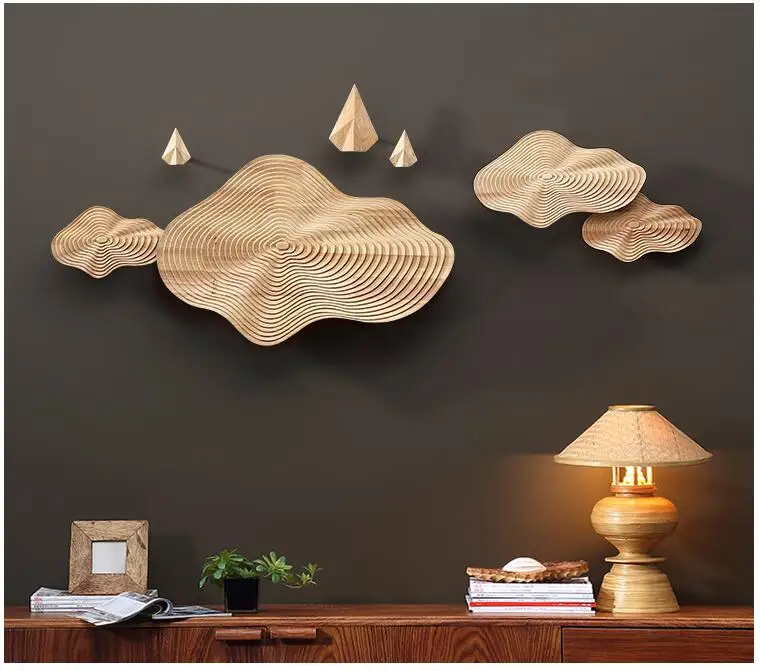 

Chinese Wood Lotus Leaf Wall Hanging Crafts Restaurant Porch Wall Mural Decoration Home Livingroom Wall Sticker Ornaments Decor