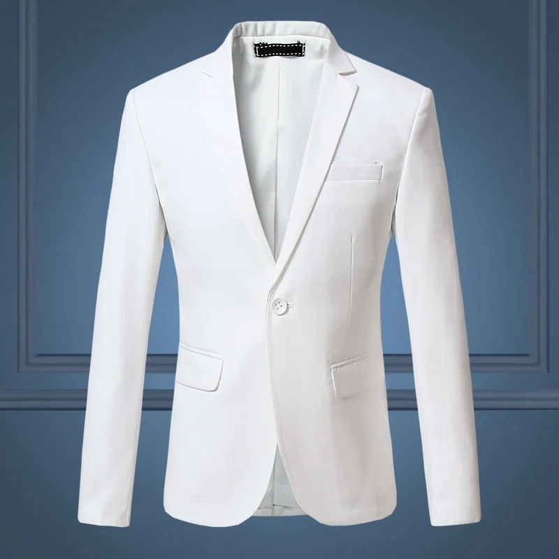 

i Quality entleman Men Slim Casual Wite Suit , Lare Size Brands Men's business Casual Flow of Pure Color Blazers Men