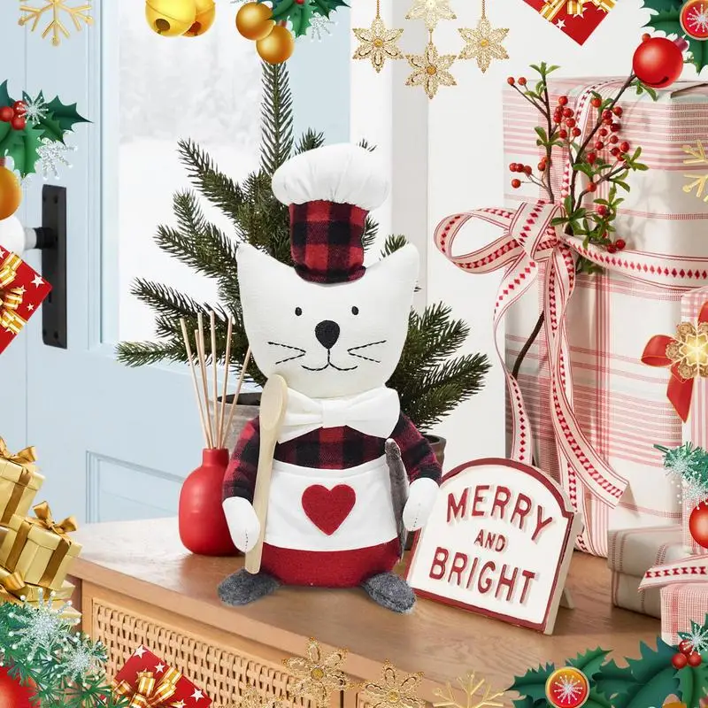 Сидячая мягкая кукла-кошка украшение с дизайном кота шеф-повара