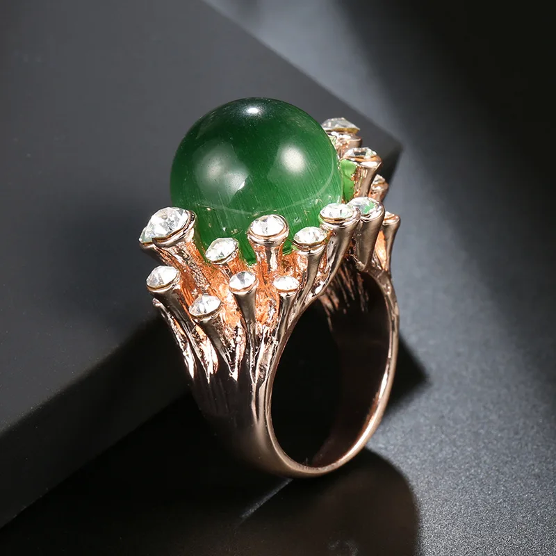 

Natural Green Opal Stone Rings For Women 585 Rose Gold Boho Crystal Rings For Women Vintage Engagement Jewelry 2022 New