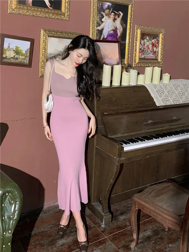 

Contrast Women's Fashion Dress Summer Simple Sleeveless Party Dresses Slim Elegant Long Robes Femme Vestido Feminino Clothing