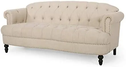 

Contemporary Deep Tufted Sofa with Nailhead Trim, Charcoal