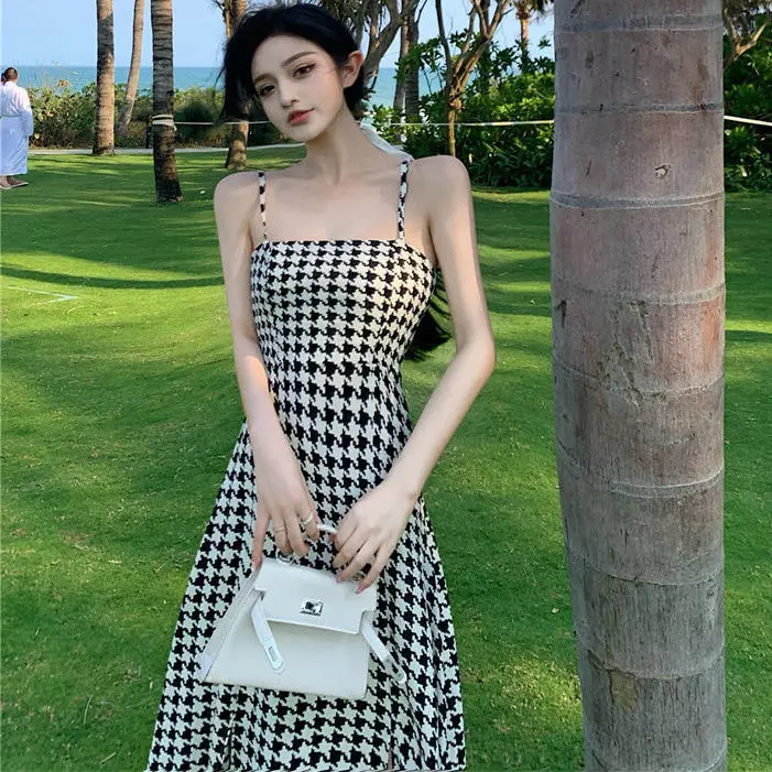 

Dresses for Women 2022 Fashion Dress Summer Houndstooth Suspender Dress Simple Sleeveless Dress Women's Clothing Female Dress