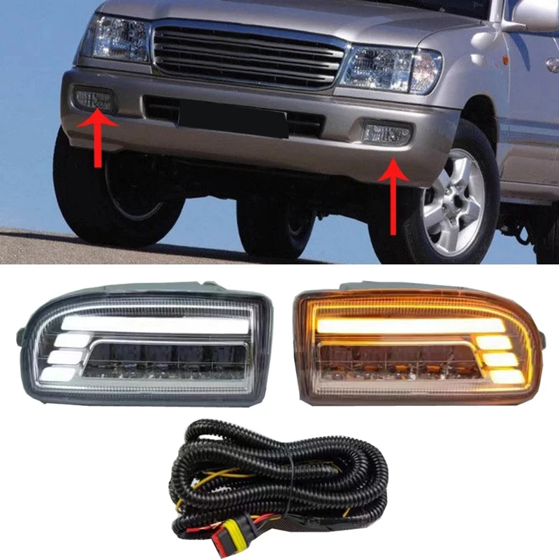

Автомобильные светодиодсветодиодный дневные ходовые огни для Toyota Land Cruiser LC100 FJ100, автомобильные аксессуары, 12 В, DRL, противотуманные фары, укр...