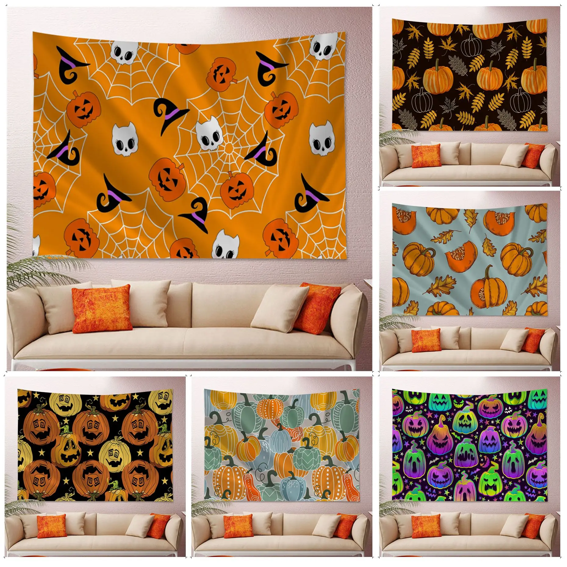 

Autumn Pumpkin Pattern Hanging Bohemian Tapestry Hippie Flower Wall Carpets Dorm Decor Cheap Hippie Wall Hanging