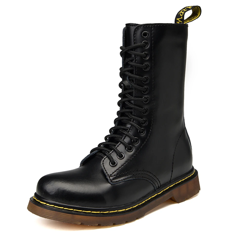 

2022 New Couple Women Mid Calf Boots Autumn Winter Men Lace-up Motorcycle Boots Botas Mujer Unisex Female Shoes Plus Size 35-48