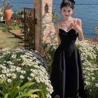 summer dresses woman 2022 elegant black sleeveless spaghetti strap slim beach dress holiday travel elegant vestido
