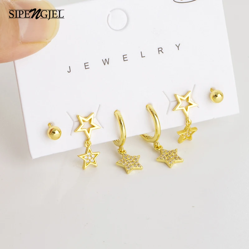 

SIPENGJEL 6 Pcs Fashion Cubic Zircon Star Dangle Earrings Set Gold Color Ear Piercing Earrings for Women Jewelry Gift
