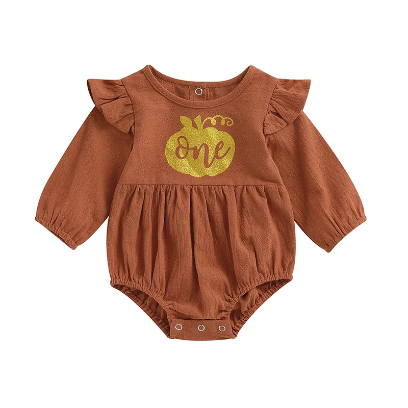 

Детское боди с длинным рукавом, круглым вырезом и принтом тыквы