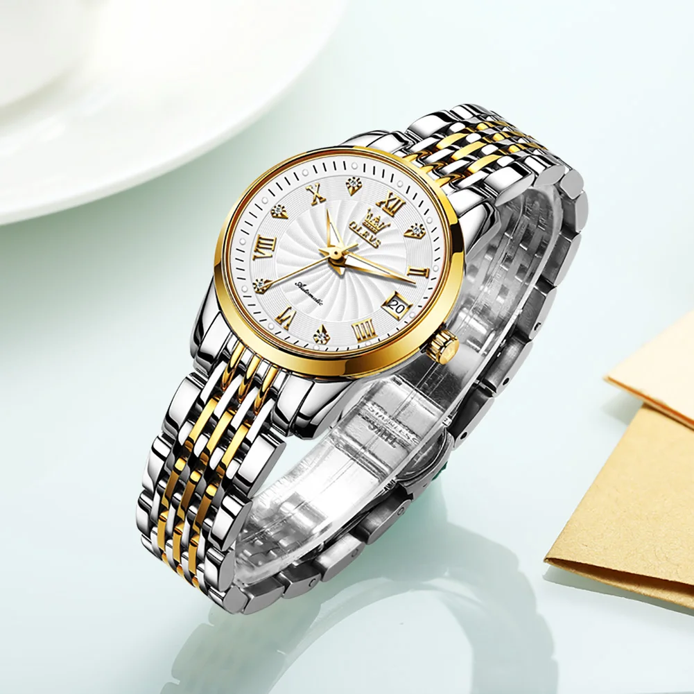 

OLEVS Original Luxury Women Watches Automatic Mechanical Wristwatch For Ladies Waterproof Stainless Steel Strap Fashion Watches