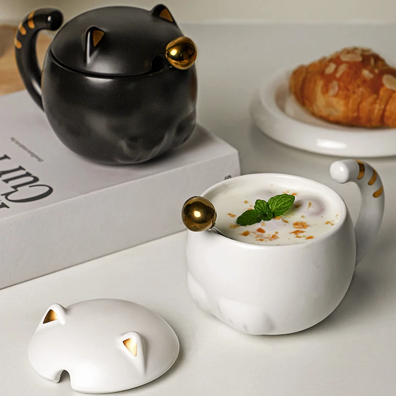 

Japanese Cartoon Animal Ceramic Mug with Lid Cut Cat Shape Mug Coffee Cup Breakfast Milk Tea Cup Water Drinkware