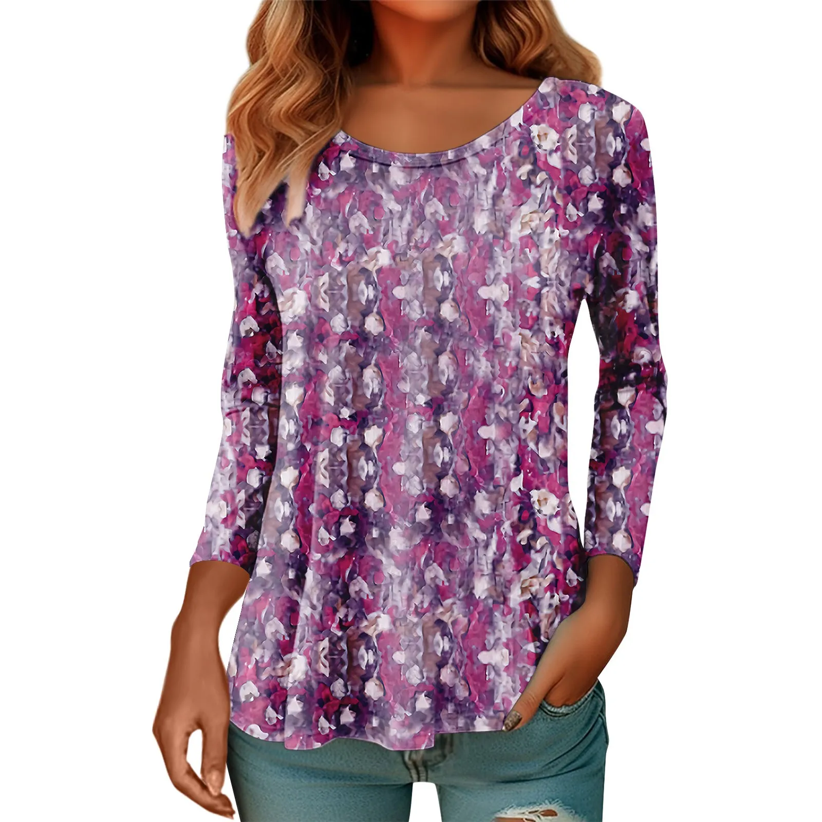 

Женская футболка с круглым вырезом, с длинным рукавом