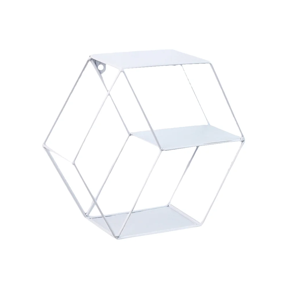 

Storage Shelf Metal Shelves Ornament Hexagon Rack Double-layer Wall Hanging Decor Floating for