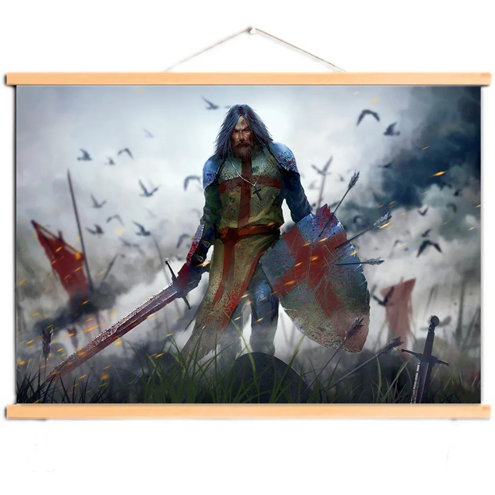 

Christ Armor Warrior Banner Wall Hanging Picture Vintage Knights Templar Posters Canvas Scroll Painting with Solid Wood Axis Z8