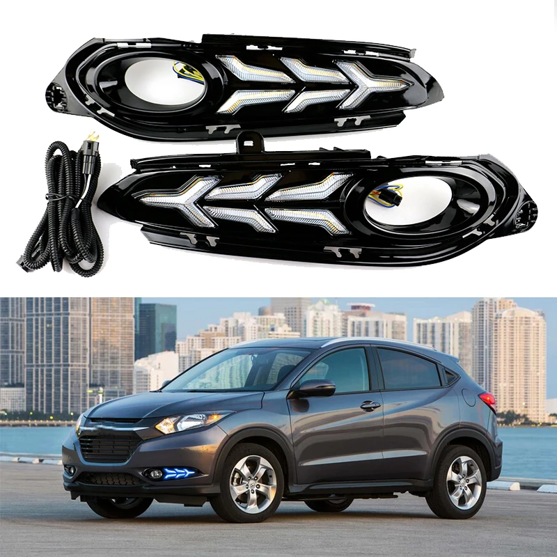 

LED DRL Car Daytime Running Light Front Bumper Fog Lamps with Turn Signal Accessories For Honda Vezel HR-V 2015 2016 2017 2018