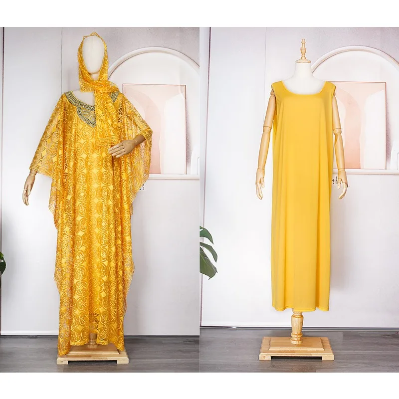 Lace Hollow Africa Dress African Dresses for Women Clothes 2025 Dashiki Taditional Boubou Arabic Robe Femme Musulmane