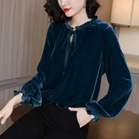 womens velvet shirt long sleeve top vintage t shirt korean fashion ruffles autumn jacket wholesale loose bottoming shirt new