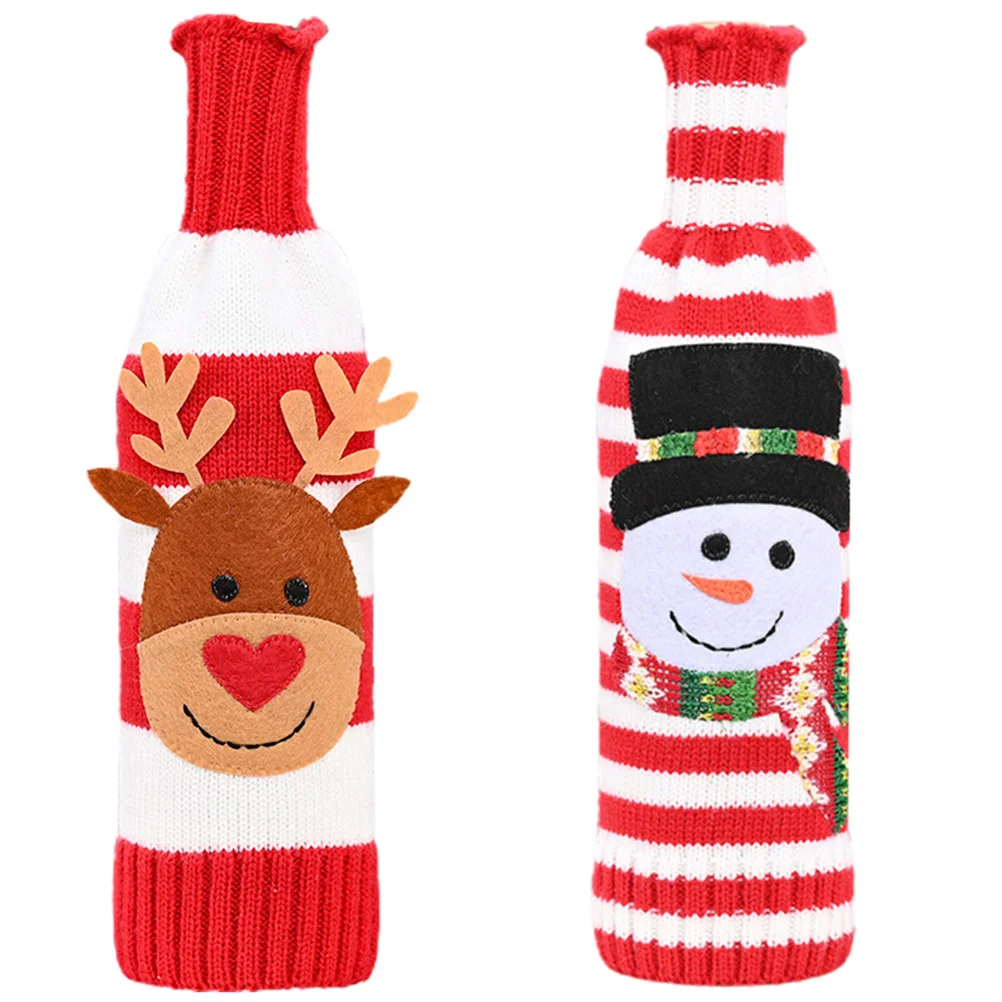 

2pcs Christmas Bottle Cover Knitted Bottle Bags Sweater Assorted Color