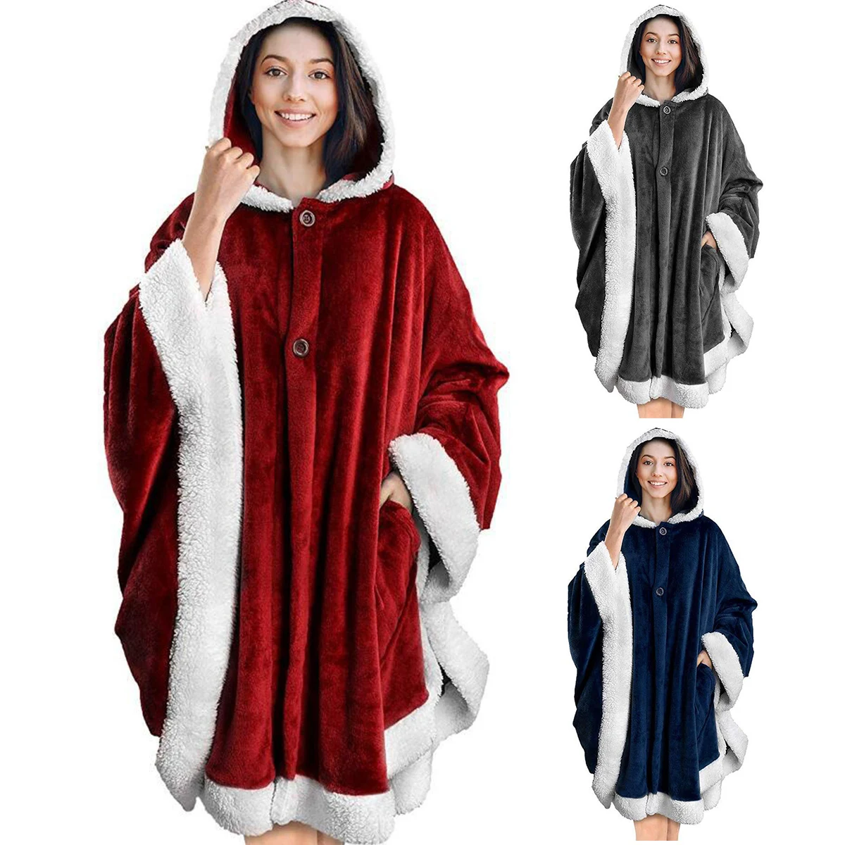 

Thick Winter Adults Sofa Warm TV Blanket Wearable Outdoor Hiking Hooded Sweatshirt Blanket Warm Hoodie TV Blankets With Pocket