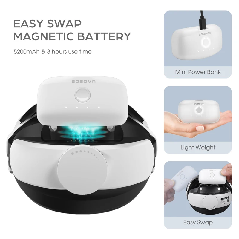 BOBOVR M2 Pro Battery Head Strap For Oculus Quest 2 Elite Halo Strap with 5200mAh Battery Pack for Meta Quest2 VR Accessories