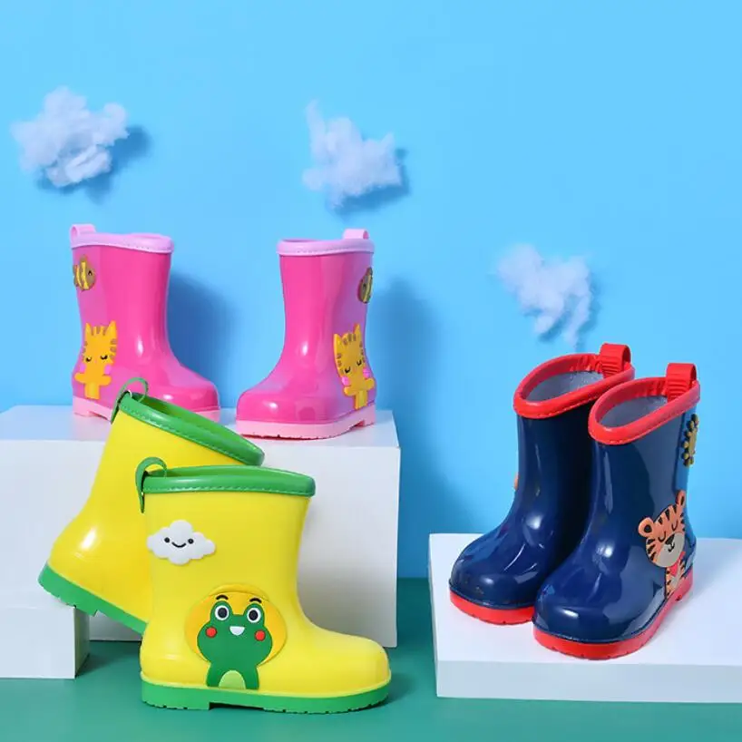 

Kids Rain Boots Boy Girls Rainboots Waterproof Add Cashmere Keep Warm Shoes Cartoon Fashion Children's Non-slip Baby Water Shoes