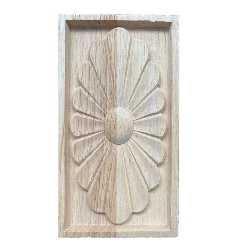 

1PC 15cm Flower Carving Natural Wood Corner Carved Applique Furniture Cabinet Unpainted Wooden Mouldings Decal Decor Figurines