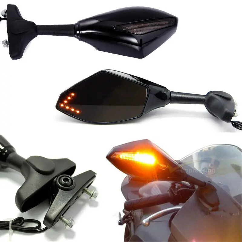 

1 Pair Motorcycle LED Turn Signal Mirrors For HONDA CBR600RR 1000RR 500R SUZUKI SXR1000 Hayabusa SV650S GSXR600 GSXR750