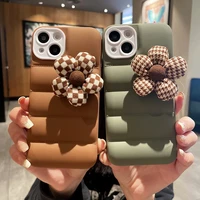 three dimensional checkerboard flower down jacket case for iphone 13 12 11 pro max winter down jacket cloth phone case cover