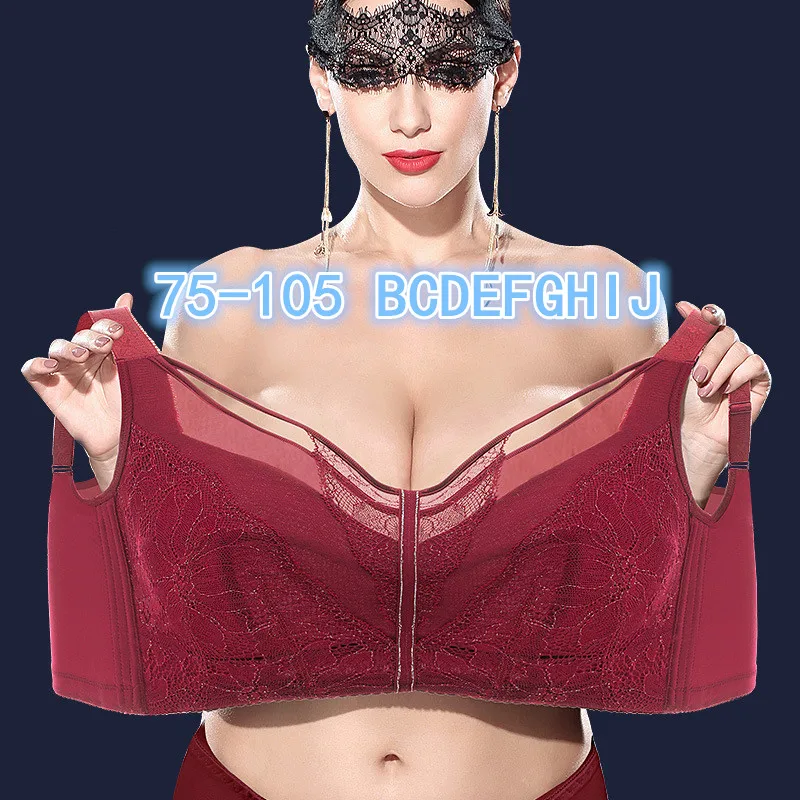 

Large Size Women Bra Thin Wire Free Full Cup Minimizer Breast Adjustable Bra Lace 75-105 B C D E F G H I J