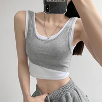 2022 summer new sexy vest bottoming top underwear cotton sports yoga top all match solid color fake two piece sleeveless tops