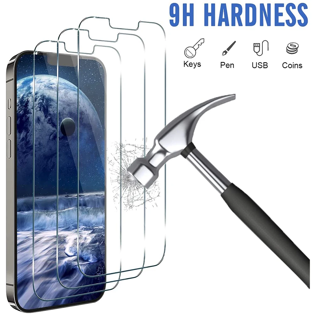 3Pcs Protective Tempered glass on For iPhone 14 13 12 11 Pro Max XS Max XR screen protector For iphone 14 Plus 12 13 Mini glass